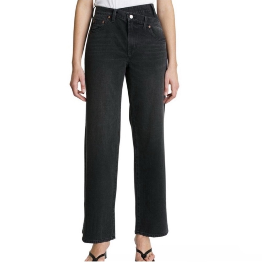 Pistola Bobbie Cross Over Wide Leg Jeans Black Style Dark